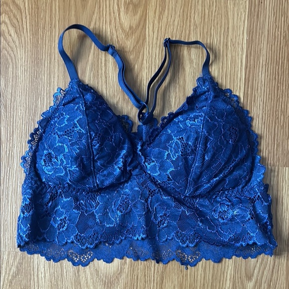 Royal Blue Lace Longline Bra with Scalloped Edges - Picture 4 of 6